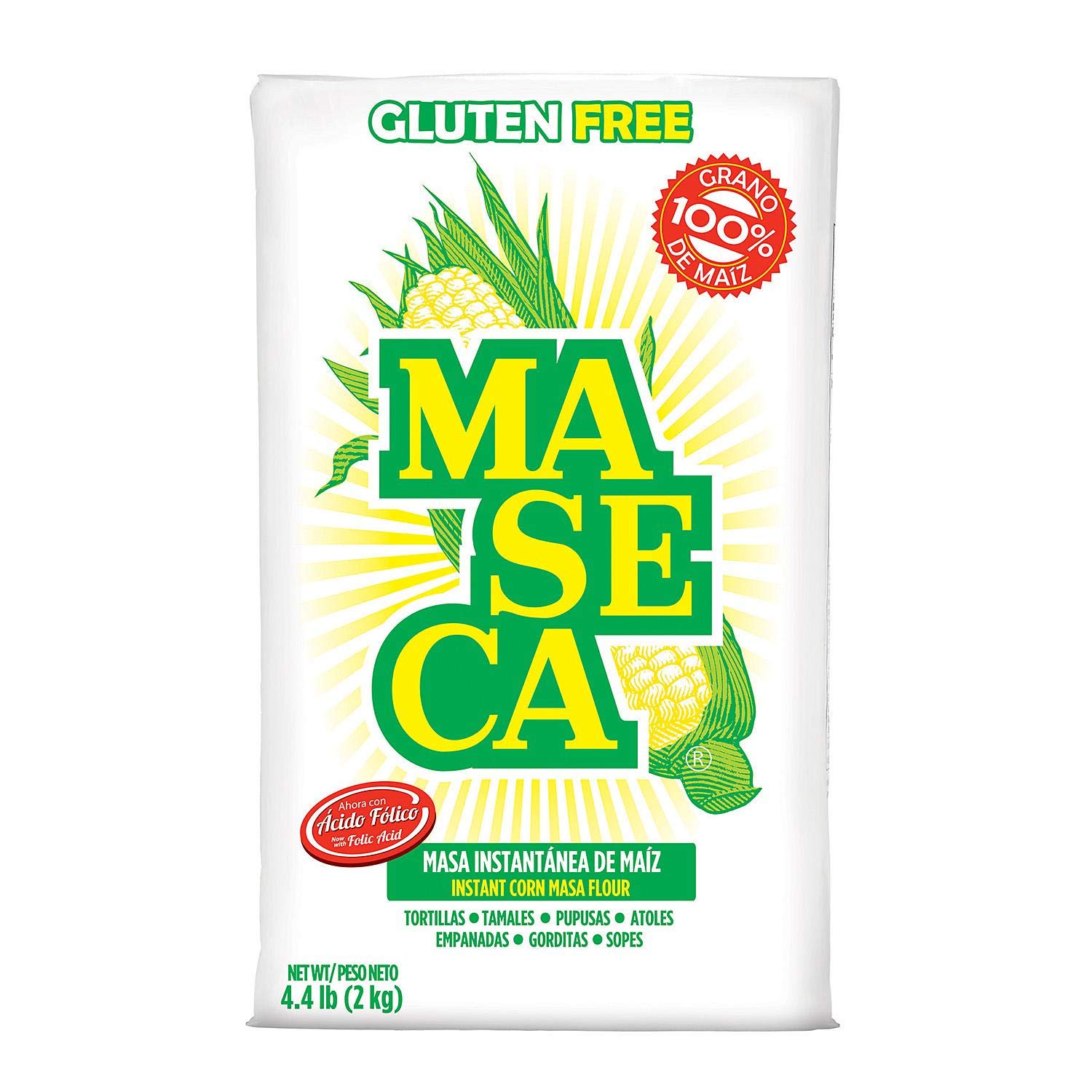 White Maseca Corn Flour Gluten Free 2 Kg 4.4 lb Mexican cooking (New Version)