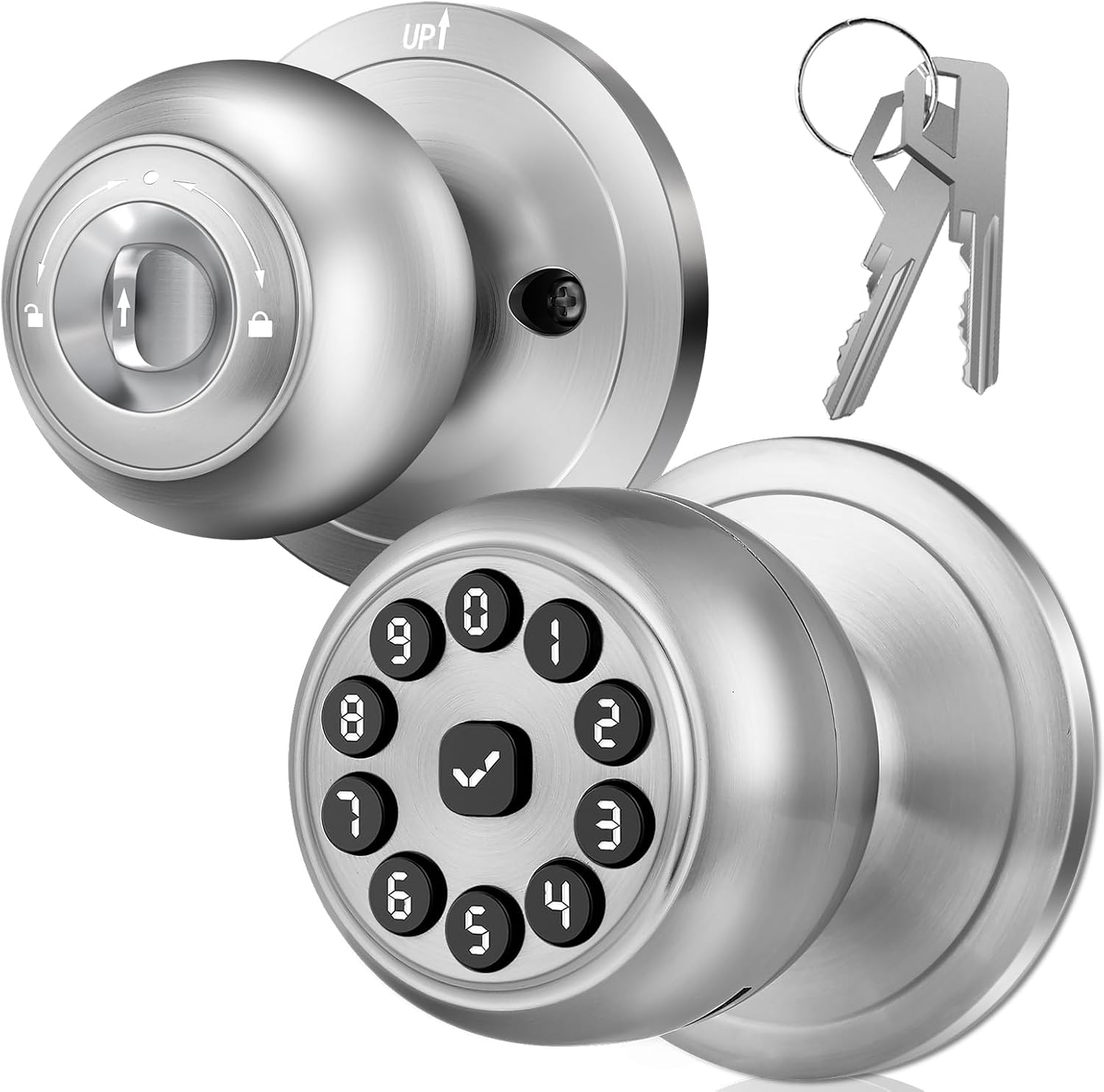 Keypad Smart Door Knob Lock, Keyless Entry Door Lock with Handle – Auto Lock for Front Door – Electrionic Code Door Lock for Bedrooms, Home Office, Garage, Apartment – Easy Installation, Silver Keypad Smart Door Knob Lock, Keyless Entry Door Lock with Handle – Auto Lock for Front Door – Electrionic Code Door Lock for Bedrooms, Home Office, Garage, Apartment – Easy Installation, Silver