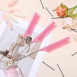 Geiserailie 10 Pcs Hair Styling Tools Set Magnetic Gel & Silicone Wristband for Stylists and Braiders, Wrist Strap, 3 Rat Tail Combs and 6 Plastic Clips(Rose Red Wrist Strap)