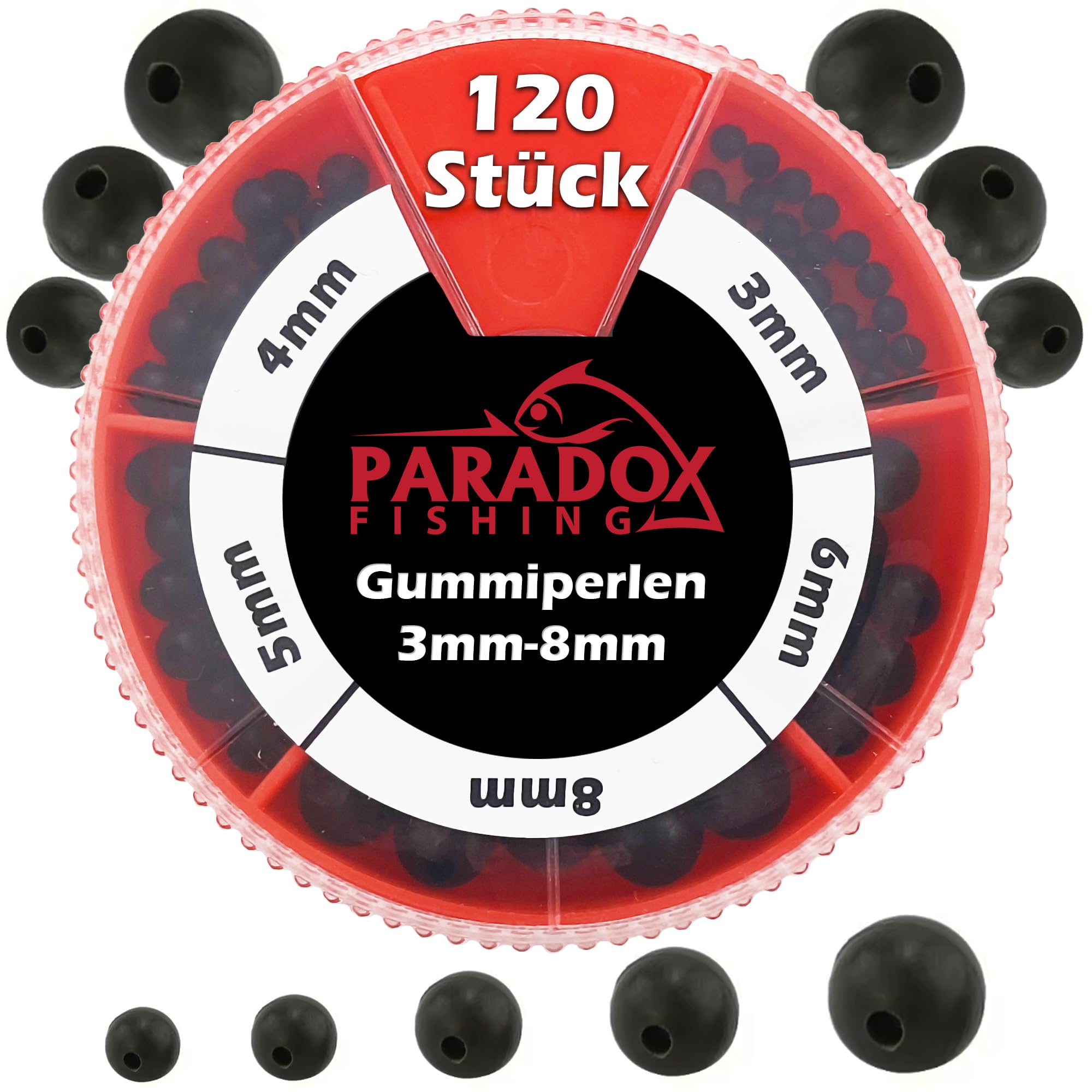 Paradox Fishing Gummiperlen Set (120 Stück) – 3mm bis 8mm Angelzubehör – Weiche Stopperperlen zum Angeln als Knotenschutz für Karpfen- & Forellen-Montagen - 2