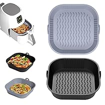 Diboniur Teglia per Friggitrice ad Aria 5-8L, 2 Pezzi Silicone Contenitori per Friggitrice ad Aria, Riutilizzabile Quadrato Tappetino Stampi in Silicone per Airfryer, Microonde, Forno (Nero e Grigio)
