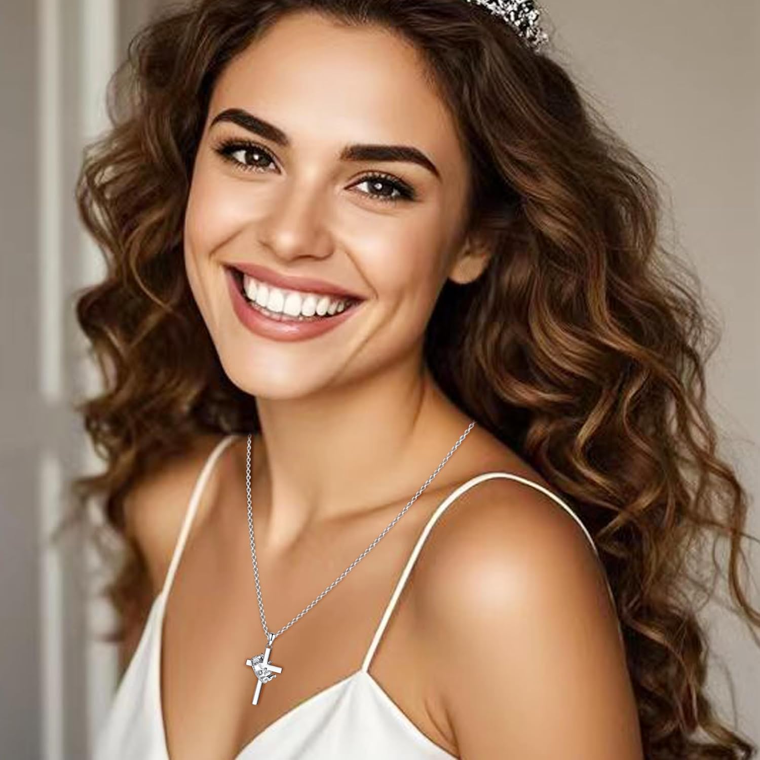 Crown Cross Necklace 925 Sterling Silver Dainty Cross Pendant with Crown First Communion Necklaces Jewelry Gifts for Women - Image 4