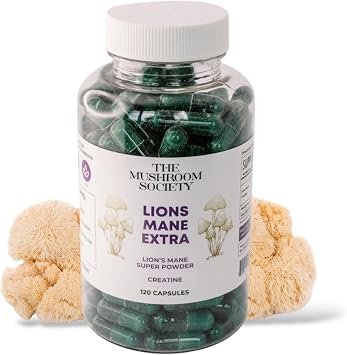 Lions Mane Extra Supplement - 1000 mg Lions Mane + 1000 mg Creatine Mental & Physical Energy, Clarity & Performance - 120 Vegan Capsules