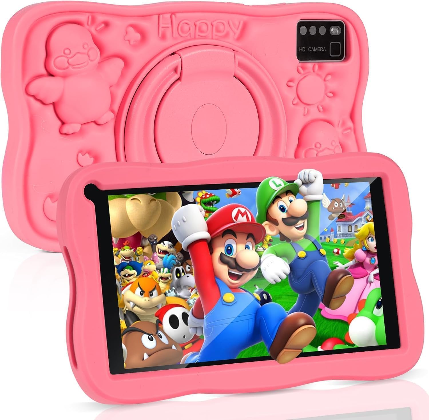 Kids Tablet 7 inch Android Tablet for Kids, 8GB RAM 64GB ROM 128GB Expand, Bluetooth, WiFi,with Shockproof Case-Pink