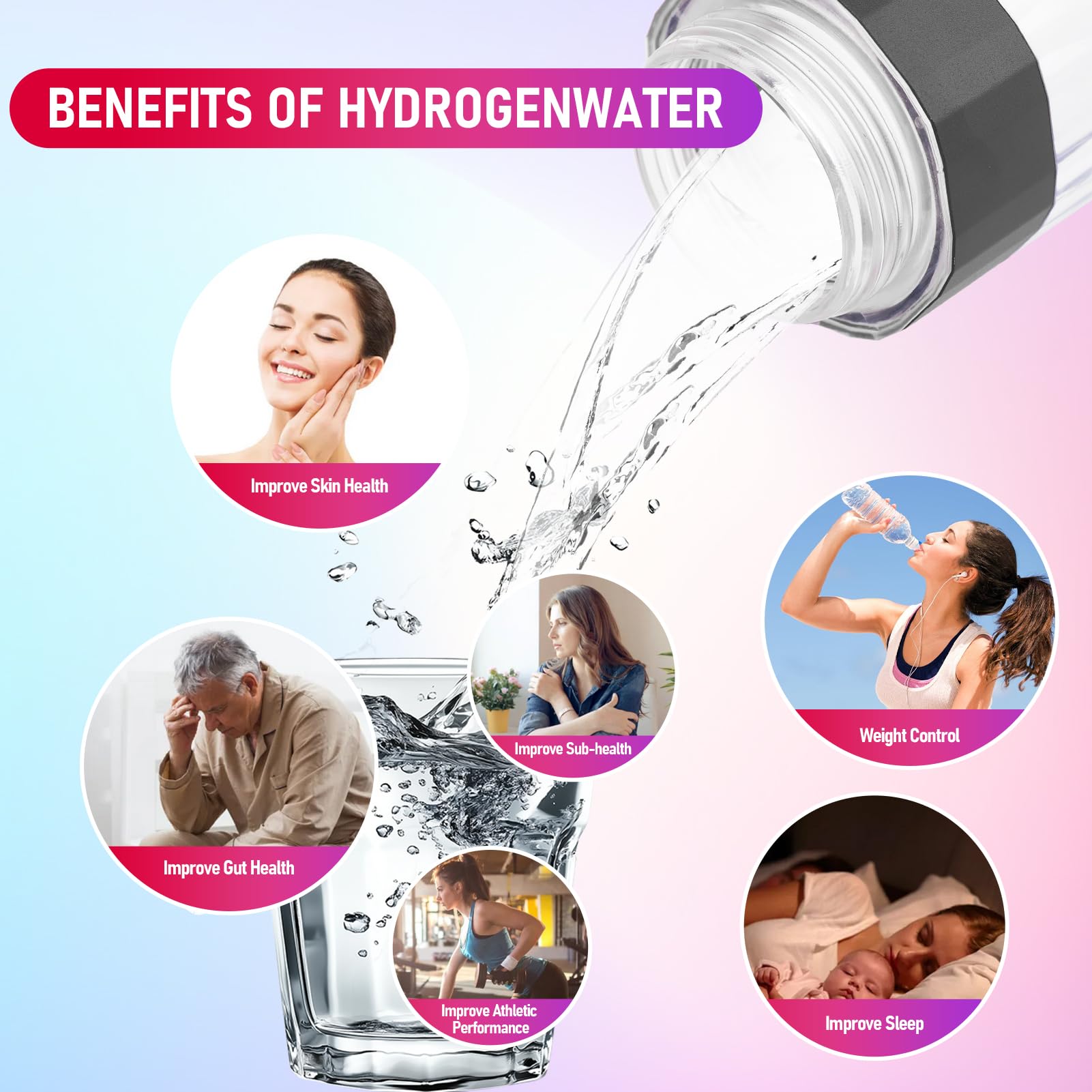 Bottiglia di acqua idrogeno 9800ppb elettrolisi rapida 208ml ionizzatore acqua alta concentrazione idrogeno ricca tazza di acqua per ufficio domestico