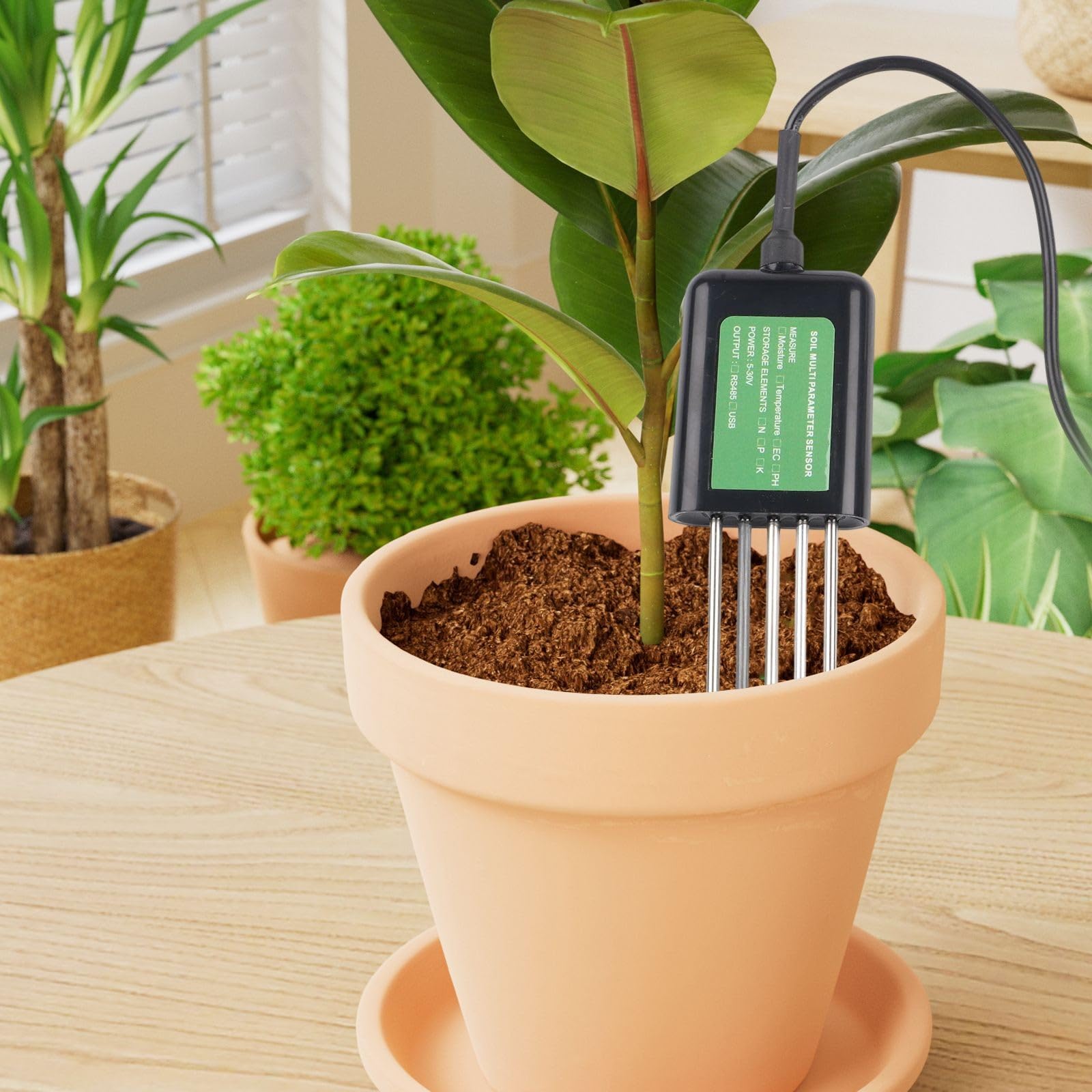 Medidor de suelo USB 7 en 1 para Android, IP68, humedad de la tierra, pH EC, sensor NPK con junta de resina epoxi y sonda de metal, análisis de datos en tiempo real para agricultura