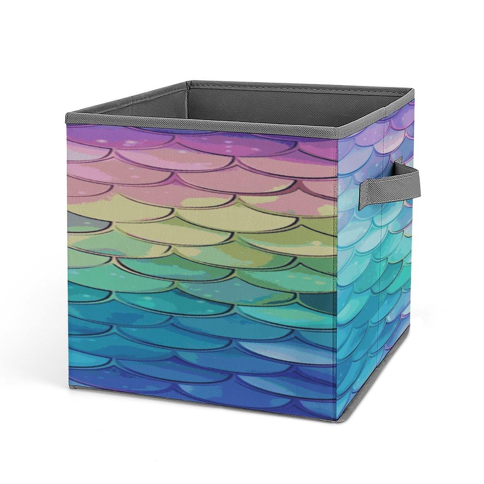 Fodpand Style Dreamy Gradient Mermaid Scales Storage Cubes Foldable Decorative Fabric, Storage Bins Baskets With Handles, Closet Organizers And Storage For Home, Office,Closet, Clothes