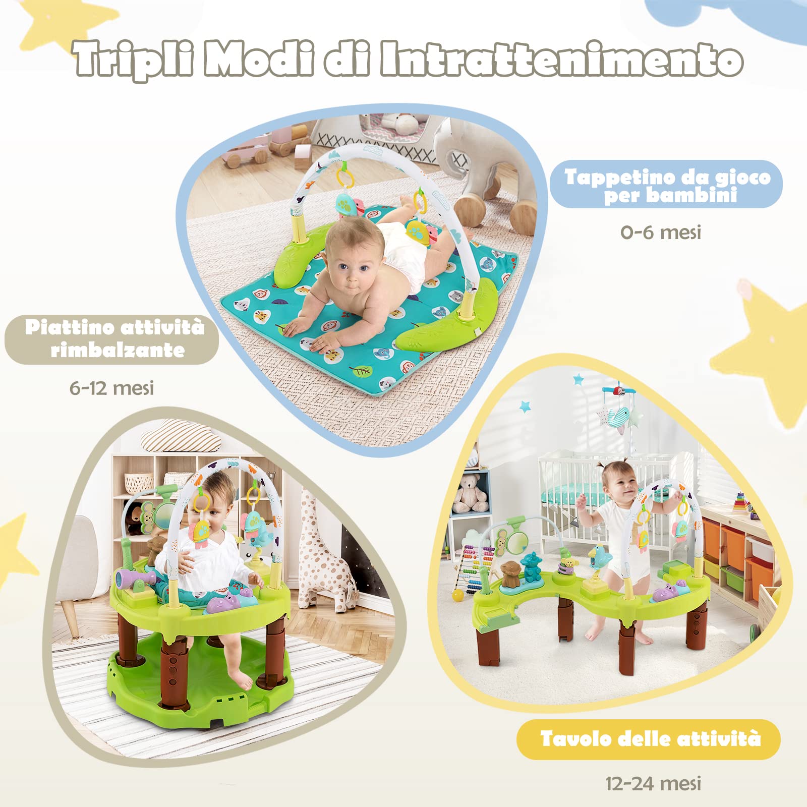 Girello 6 In 1 COSTWAY Per Bambini | Con Cucina Giocattolo, Prime Passi | Legno, Per 12 Mesi+ - Foto 7