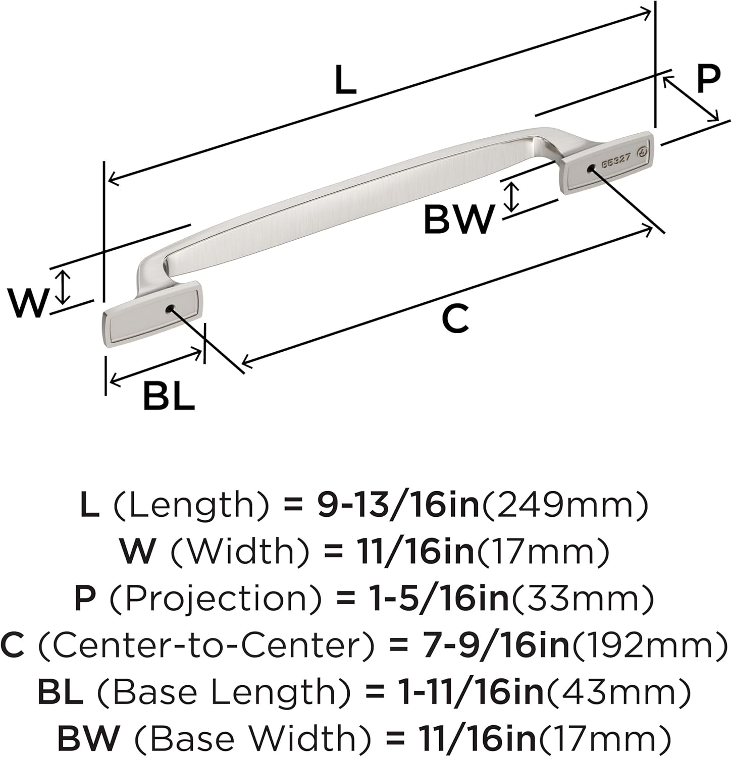 Amerock Highland Ridge 7-9/16 inch (192mm) Center-to-Center Satin Nickel Cabinet Pull, BP55327G10