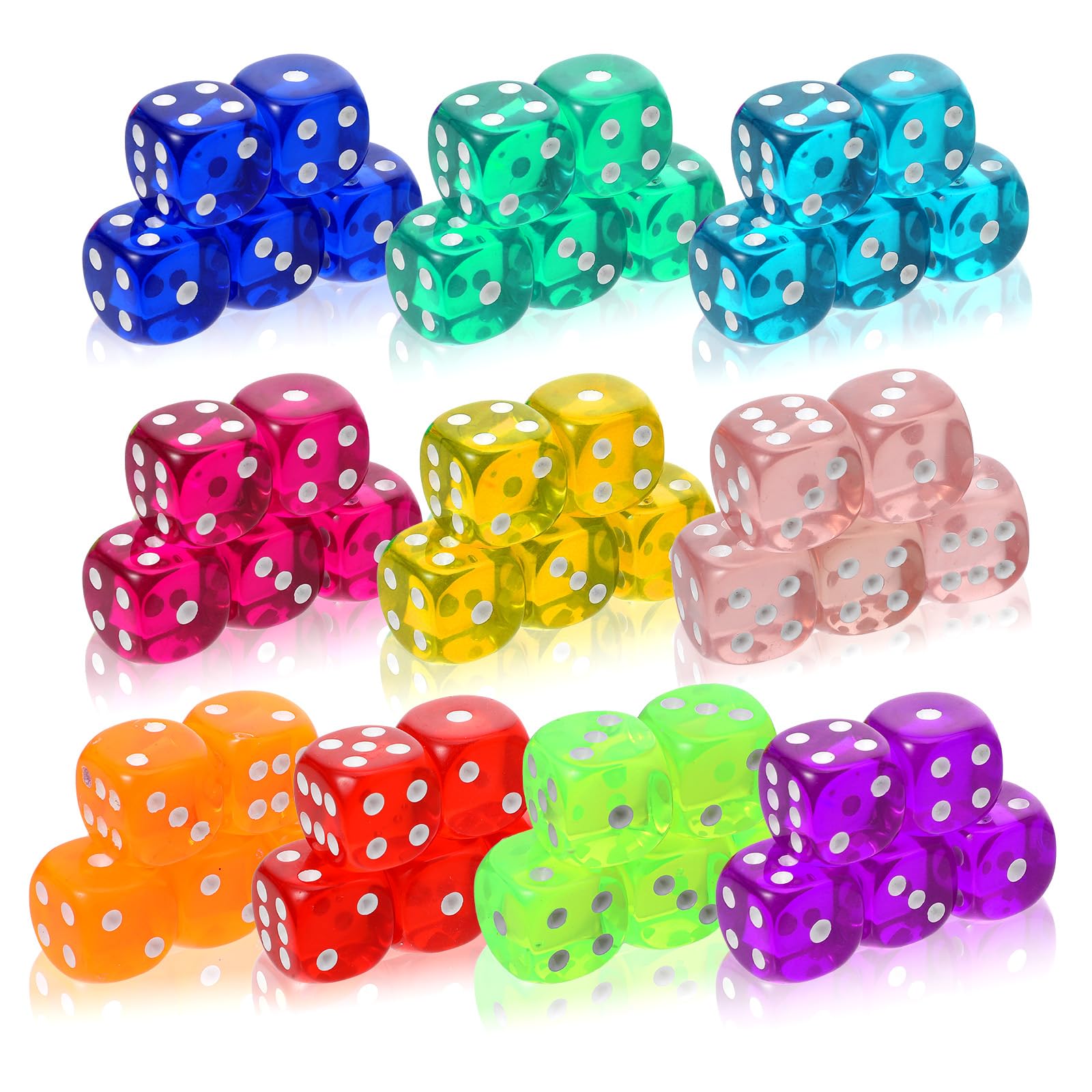 50 Pcs 18mm Casino Craps Dice Sets Acrylic and Translucent D6 Dice Large Game Style Dices Sets for Casino, Craps, Table Games and Board Games Party Bar Entertainment(10 Colors)