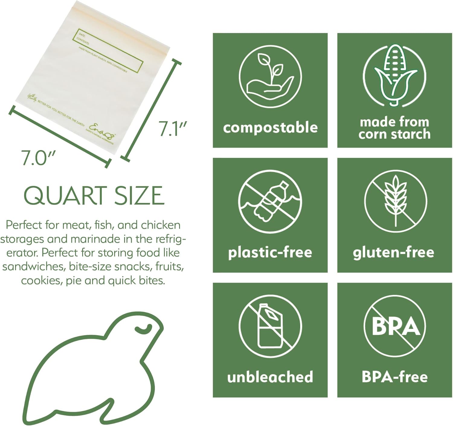 Buy 100 Compostable Food Storage Bags [Quart 100 Pack] EcoFriendly
