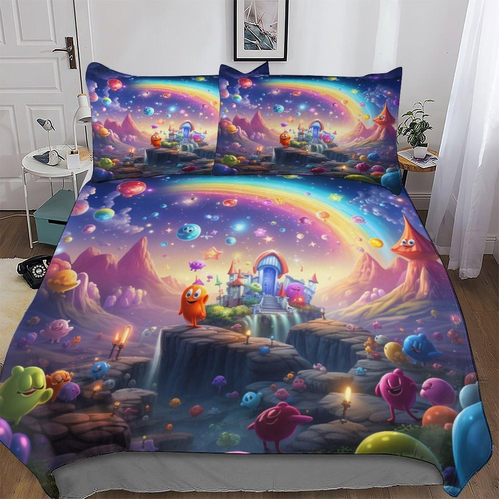 GGJJTT Rainbow Planet Soft Microfiber Duvet Cover with Pillowcases Comforter Cove Polyester Quilt Covers for Adults Teenager Kids Bedding Double 200x200cm