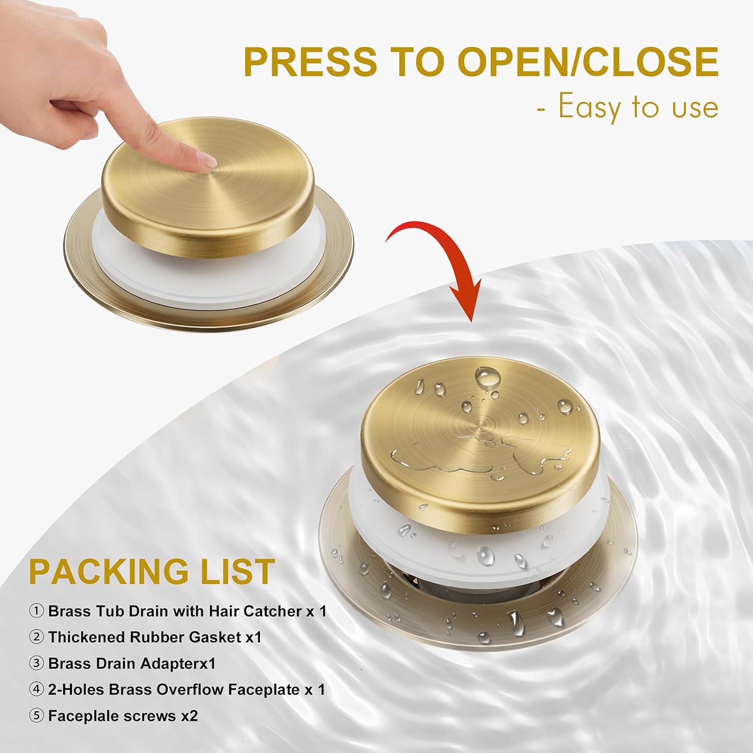 Champagne Bronze Bathtub Drain Stopper and Overflow Kit, Solid Brass Tip-Toe Bath Tub Drain with Hair Catcher - Universal Coarse/Fine Thread, Bathroom Bathtub Plug Replacement, 11.5/16 UNC