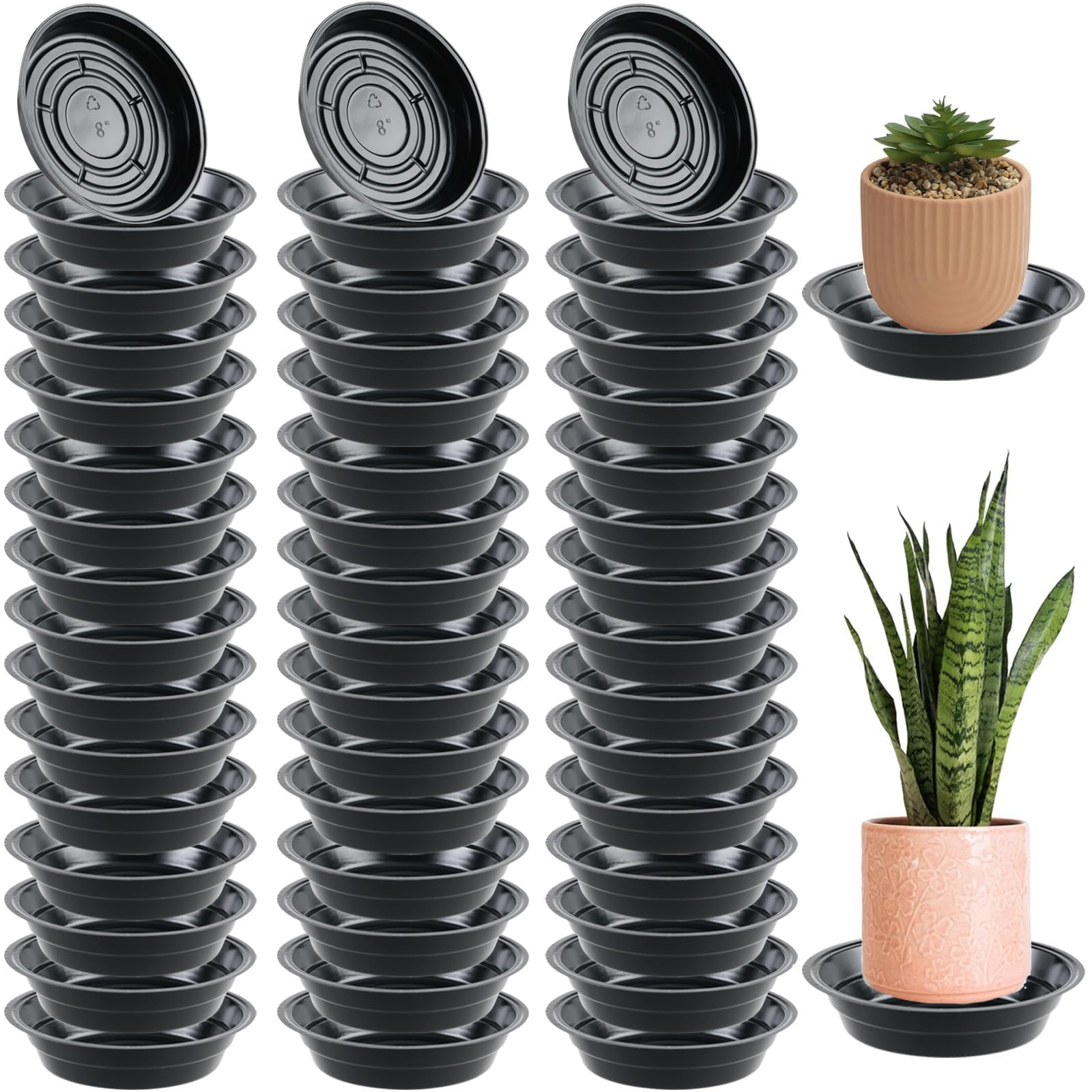 50 Pack 8 Inch Plant Saucer Plant Trays for Pots Plant Saucers for Indoors Plastic Water Catcher Tray Plant Drip Trays for Pots Plant Drainage Tray for Indoors Outdoors