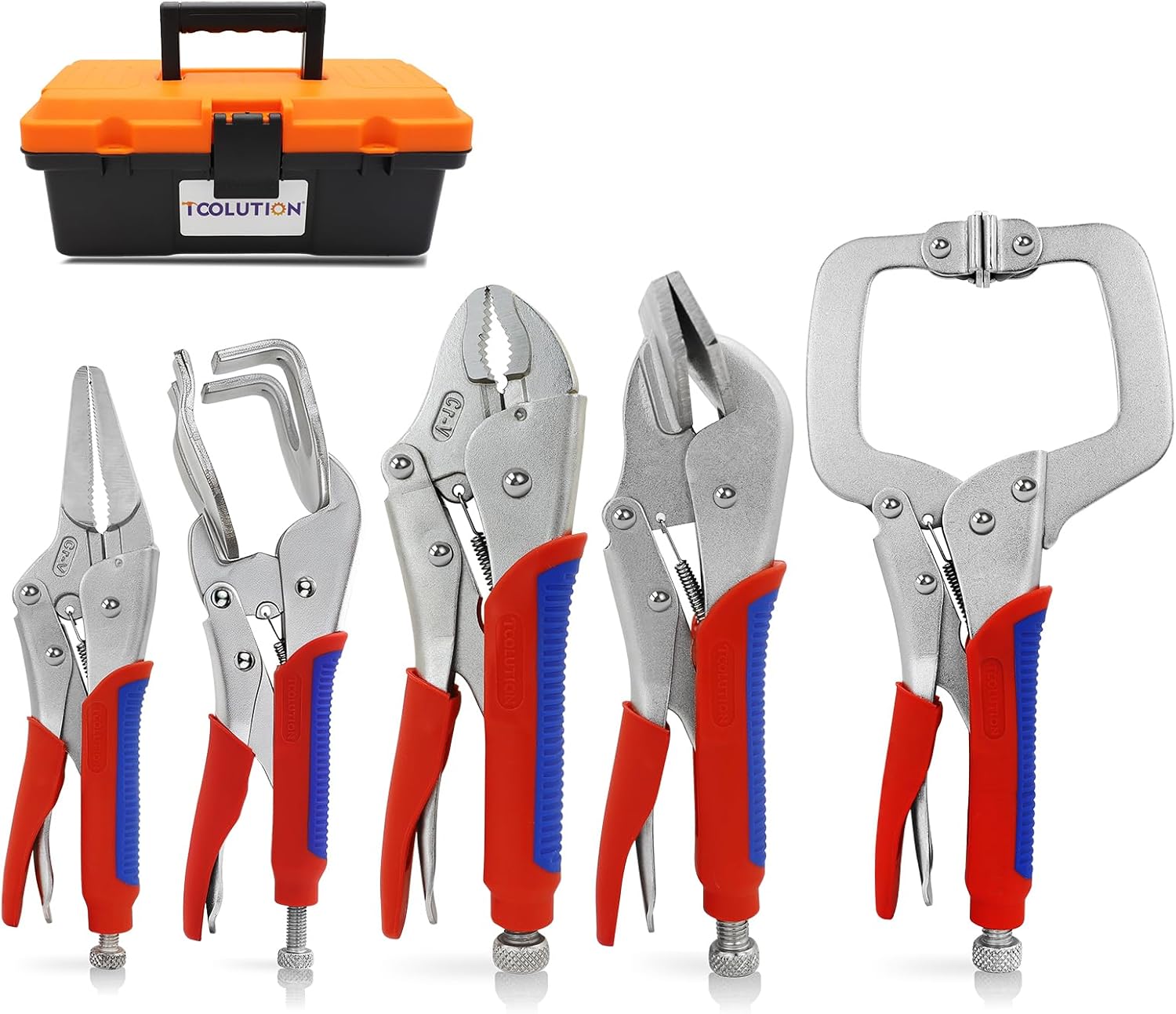 Locking Pliers Set 5-Pack, Professional Welding Clamp Set Includes C-Clamp, Curved, Duckbill, Needle Nose & U-Shape Vise Grips for Metalworking, Woodworking, Automotive & DIY Workshop