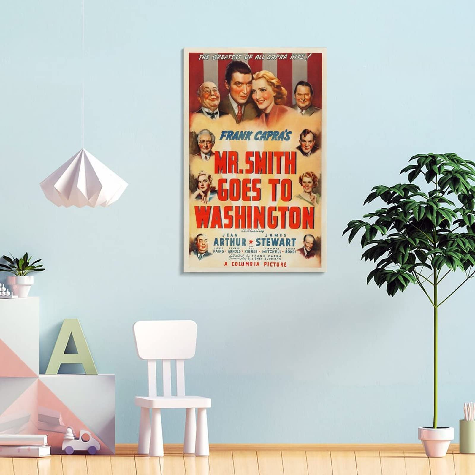 Poster vintage con scritta "Mr Smith Goes To Washington", commedia classica, su tela, per soggiorno, camera da letto, 50 x 75 cm