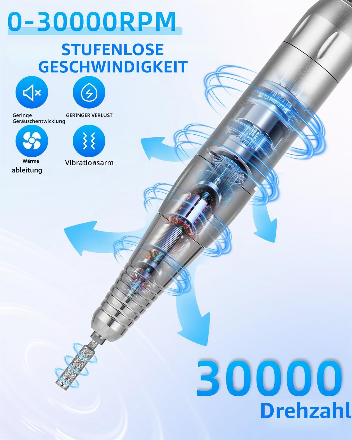 4-in-1 Nagelmaschine 30000 U/min mit Staubsauger LED & Armauflage