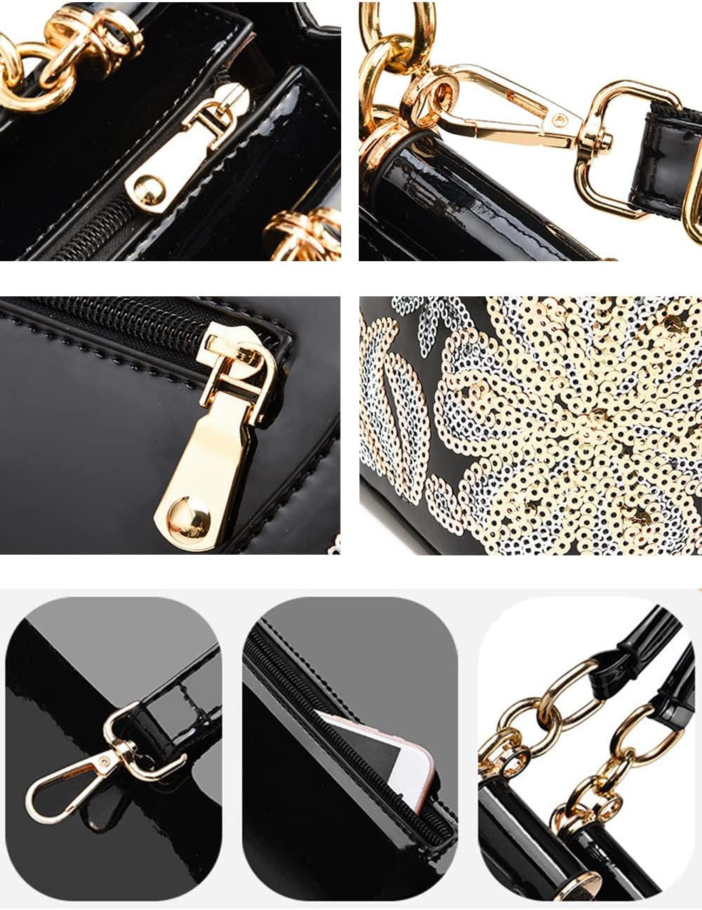 Women Synthetic Patent Bright Leather Portable Personality Tote Hobo Shoulder Crossbody Clutches Handbags - Image 6