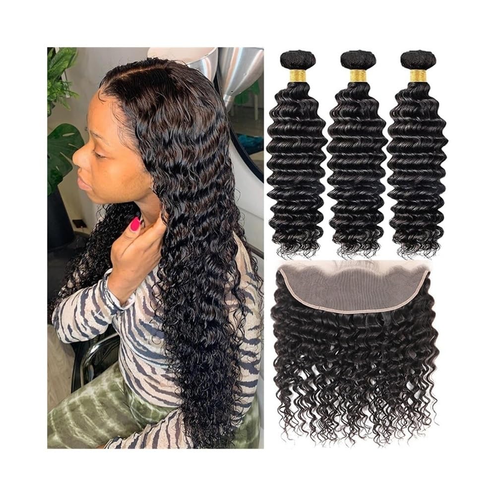 Cabello brasileño con ondas profundas de 22 pulgadas, extensiones de pelo humano con frontal