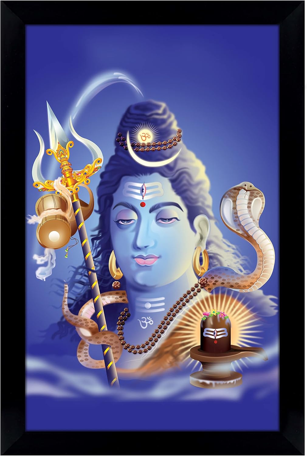 Shiva Lingam With Lord Shiva Poster With Frame Religious Poster Black Wall Frame Auspicious Hindu God Photo Frame For Gift Purpose