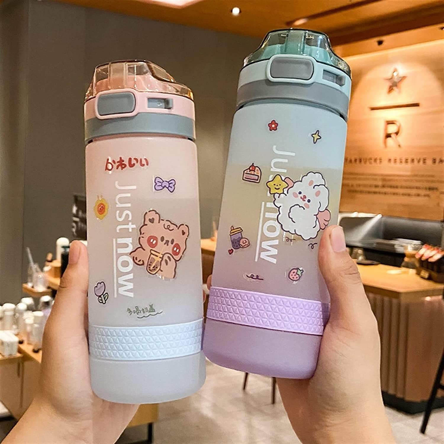 Gourde Sport Gourdes d'eau Gourde Bouteille D'eau En Paille Givrée Avec Autocollants Tasse Serrure Étanche Bouilloire Couvercle De Rebond Bouteille En Plastique Bouteille d'eau ( Color : Purple , Size