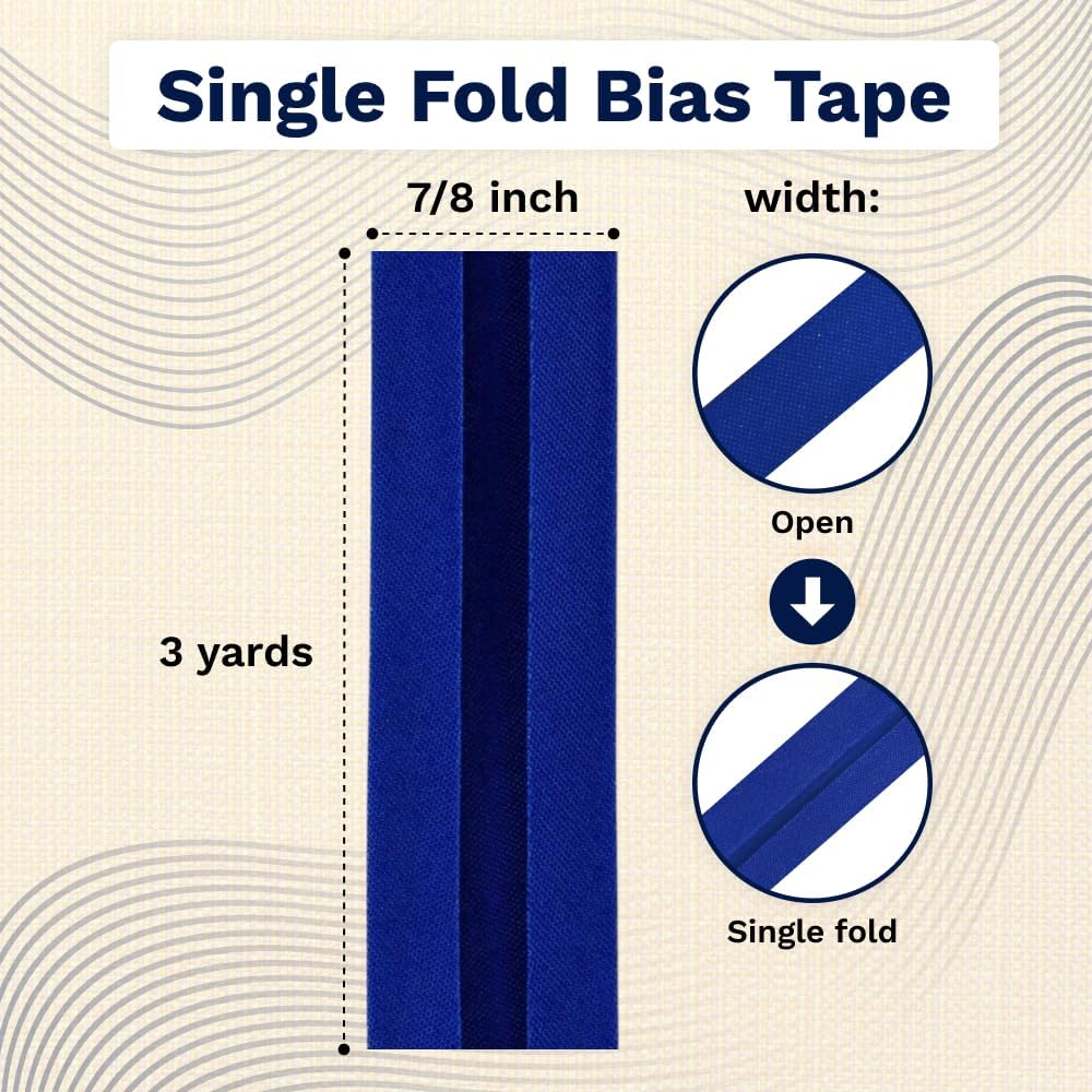 7/8'' Yale Blue Single Fold Bias Tape for Sewing 3 Yards Length Binding Wide Fold Material Cotton Quilt Binding Tape Seaming Binding Hemming Piping Quilting Projects Crafts