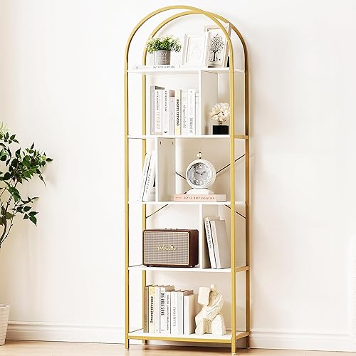 Miniatura 9 de Estantería dorada de 5 niveles de 70.87 pulgadas de alto con estantes de exhibición arqueados, estantería de pie alta con estantes, organizador de