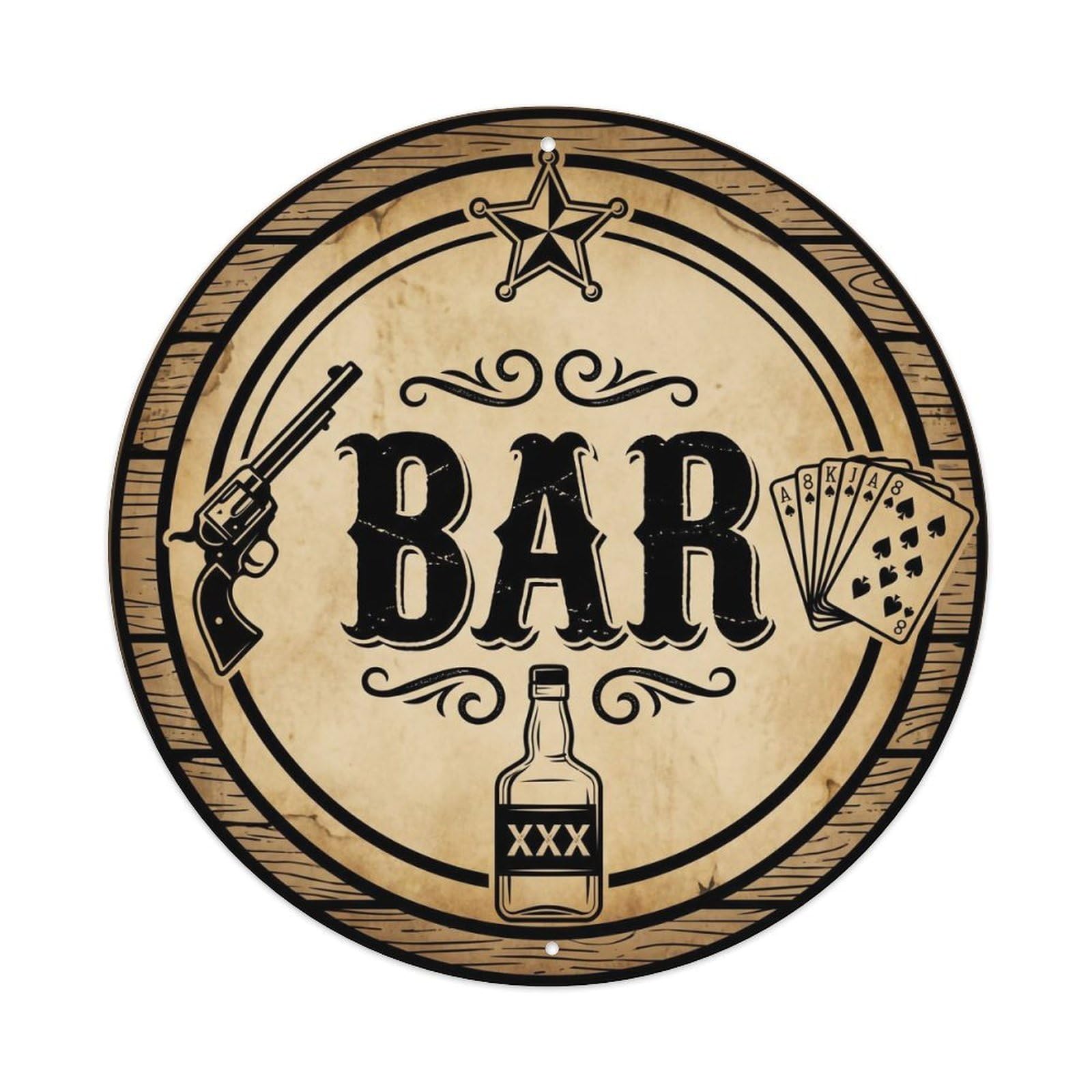 BAR Vintage Saloon Plate Metal Tin Sign Plaque Wall Decor for Cafe, Club Bar, Office, Home Garden Round Metal Poster 8x8Inch