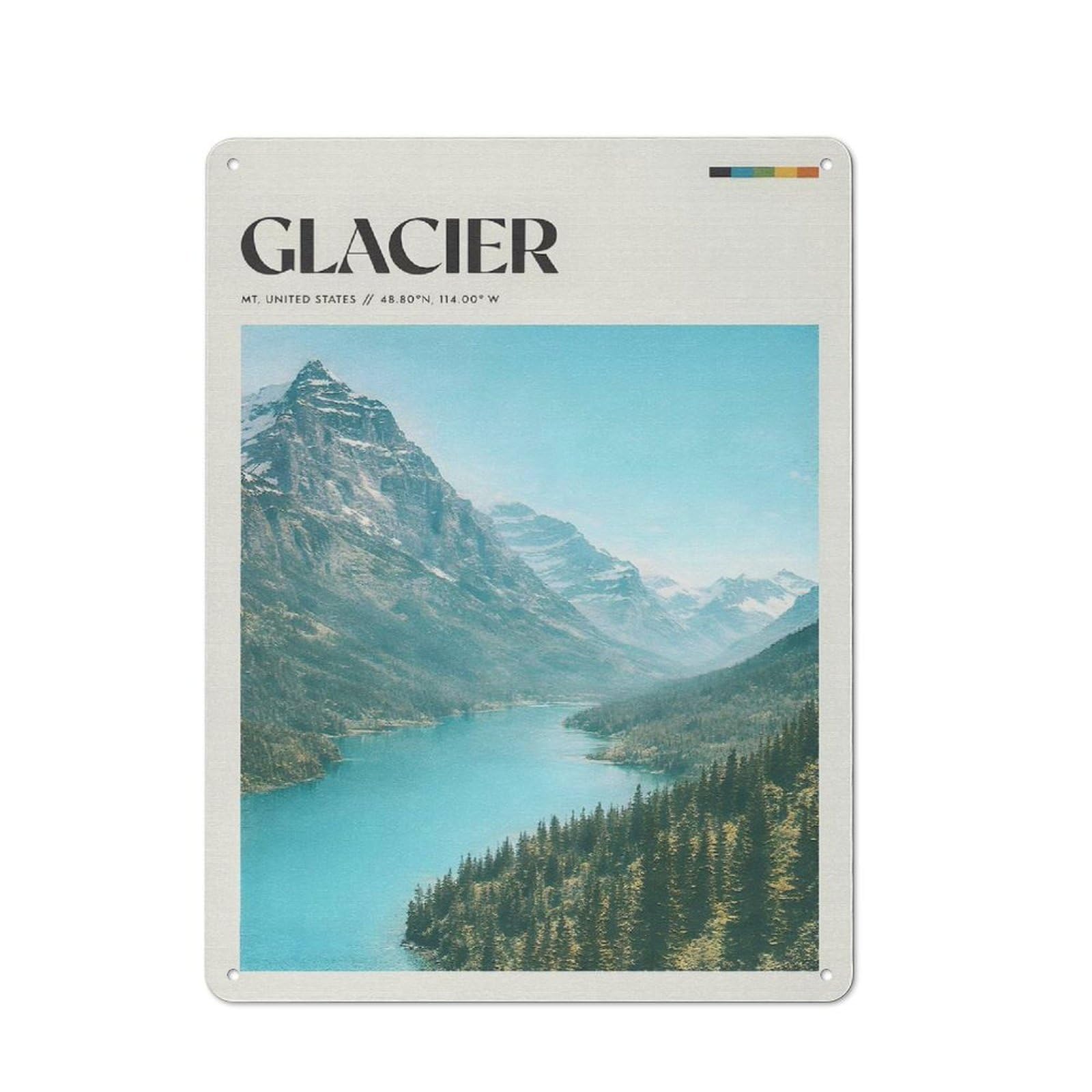 Junmoney Style-18 Rustic Tin Sign 40X30cm Featuring Glacier National Park (2) For Garage Or Workshop, For Garage, Workshop And Man Cave Decoration