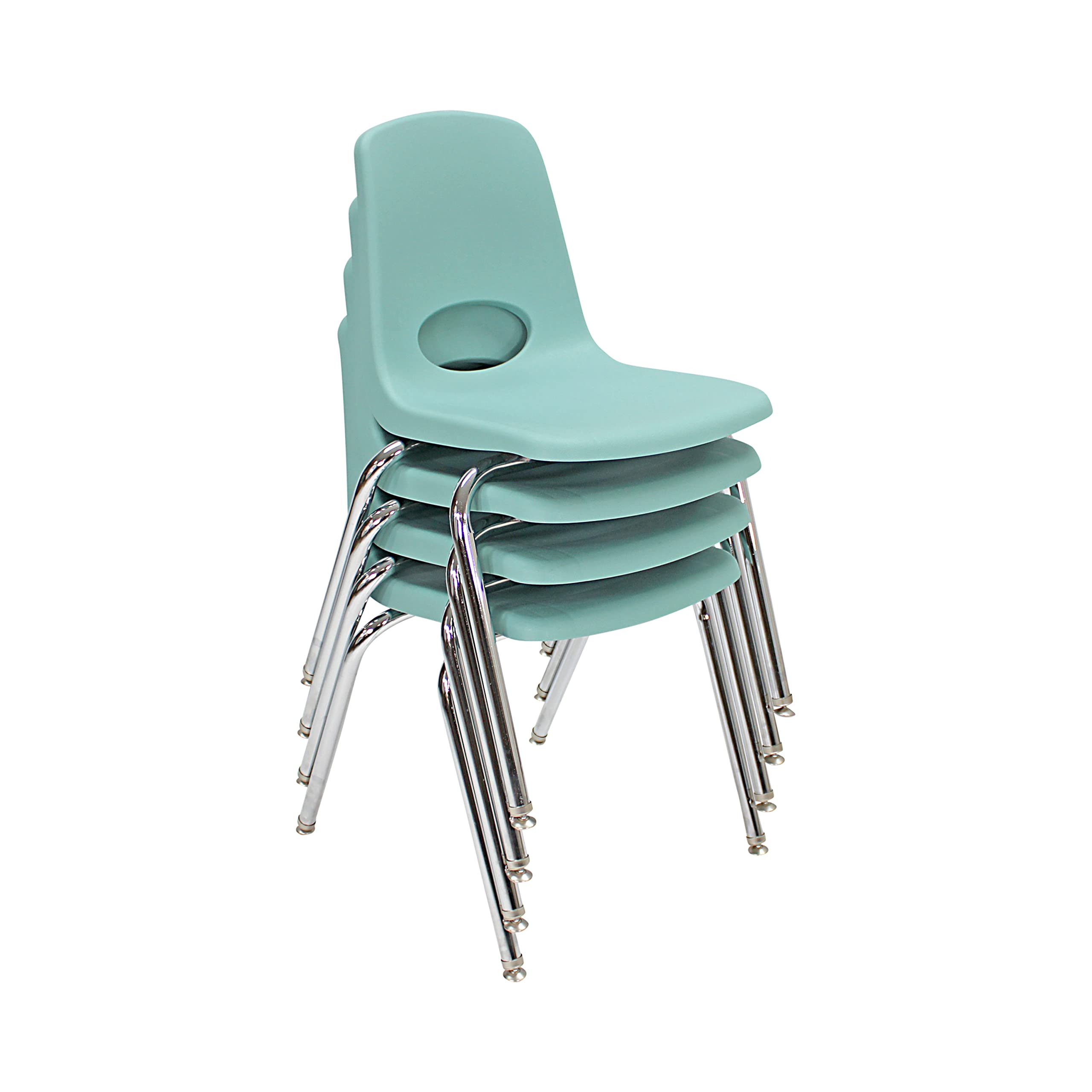 factory direct partners 10384-sf 18" school stack chair, stacking student seat with chromed steel legs and nylon swivel glides for in-home learning, classroom or office - seafoam (4-pack)