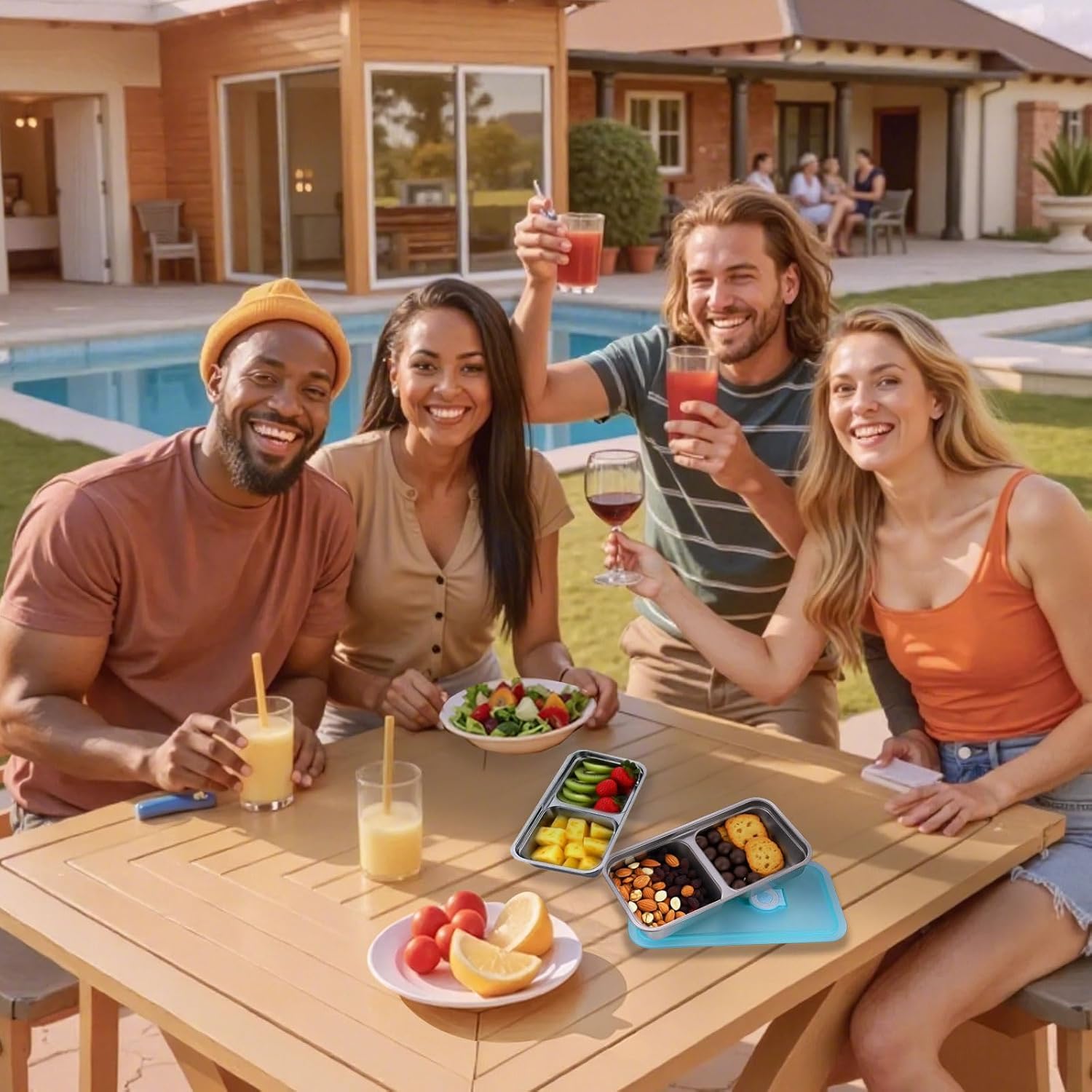 2pcs Grab and Go Snack Containers Stainless Steel, Reusable Snack Condiment Containers with Lids, Double Compartment Food Lunch Meal Container Prep for Travel, Small Packs Container - Image 5