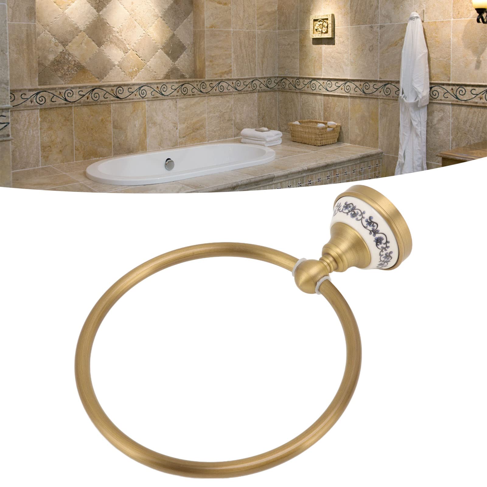 Anillo de baño de Estilo Vintage, Colgador de Toallas de Baño y Cocina Montado En la de Acero Inoxidable, Toallero de Mano de Baño de Latón Antiguo para Cocina y Baño (Oro)