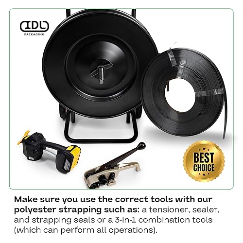 Miniatura 7 de IDL Packaging Bobina de flejado de poliéster (PET) Mini de 1/2" x 0.028" x 200', resistencia a la rotura de 760 lbs, negro - Resistencia a rayos UV