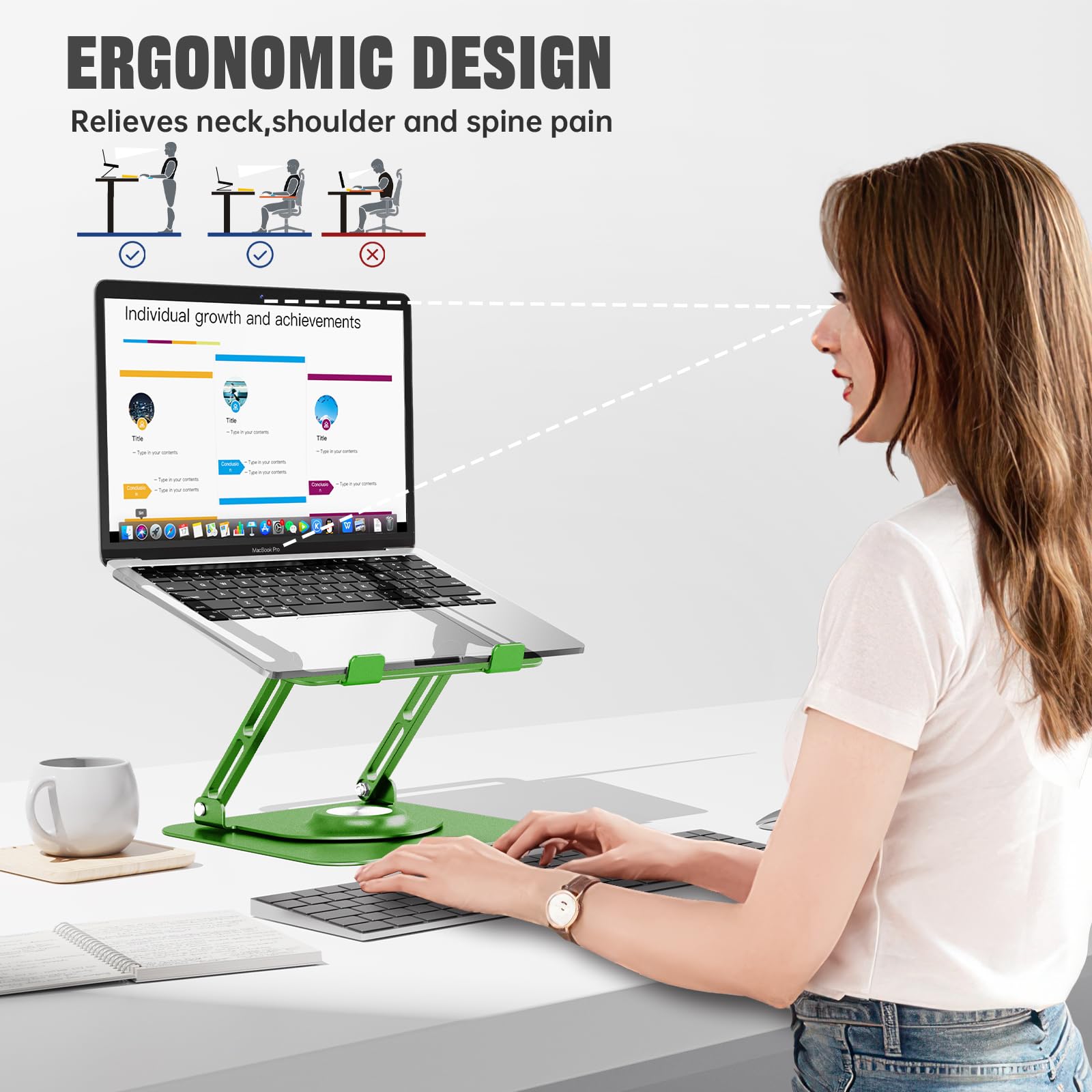 JOYEKY Supporto da scrivania per computer portatile, ergonomico per lavoro collaborativo, adatto per tutti i computer portatili da 10 a 16 pollici (verde