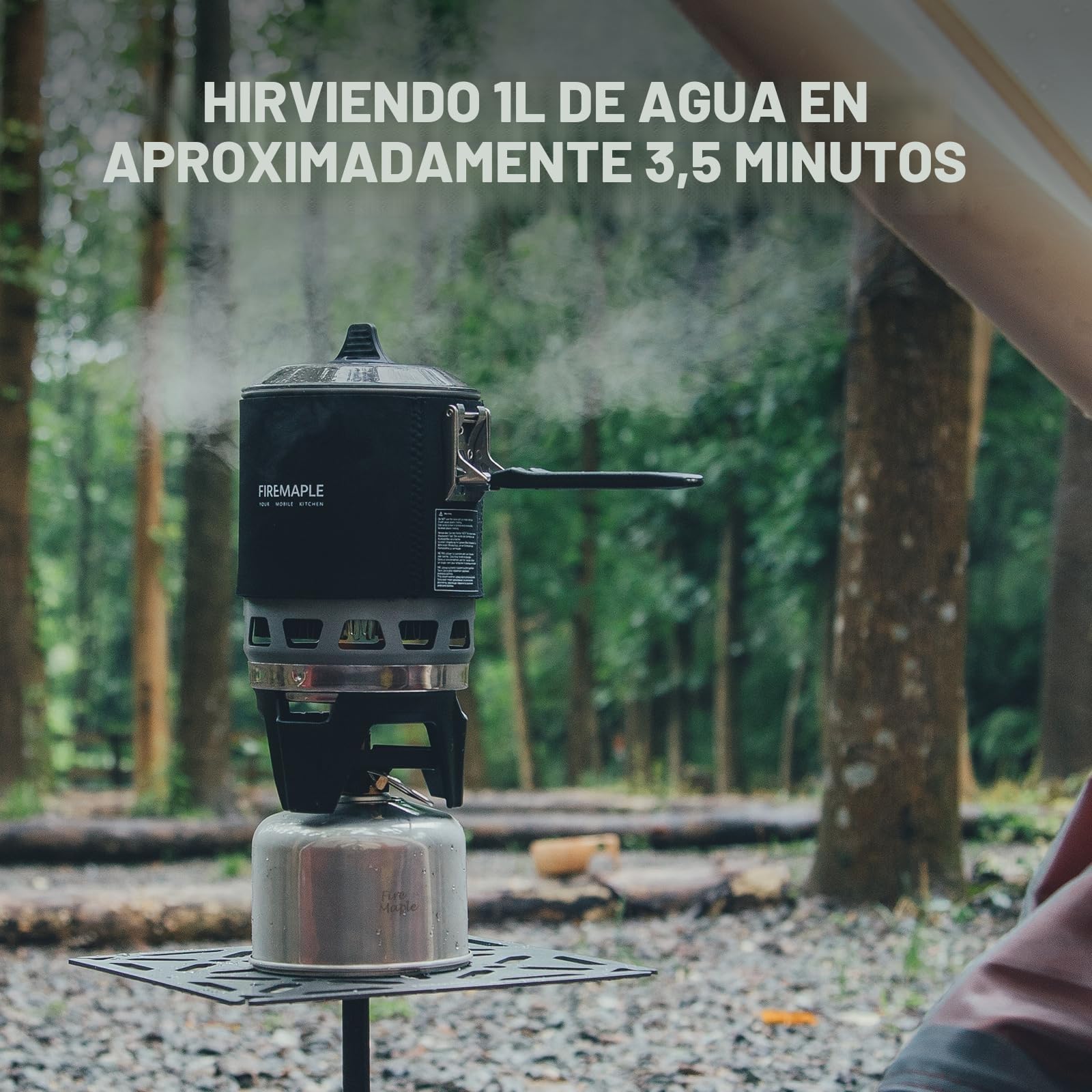 Fire-Maple FMS-X3 - Estufa de Camping Portátil de 0,8 Litros con Soporte de Encendido Eléctrico y Estabilizador de Lata de Combustible, Sistema de Olla para Senderismo al Aire Libre (Negro)