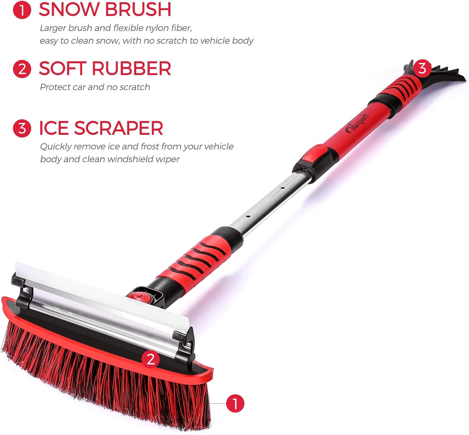 TWING Ice Scraper for Car Windshield, Detachable Car Snow Brush 42'' Extendable Snow Remover with Squeegee and Ergonomic Foam Grip for Car Auto SUV