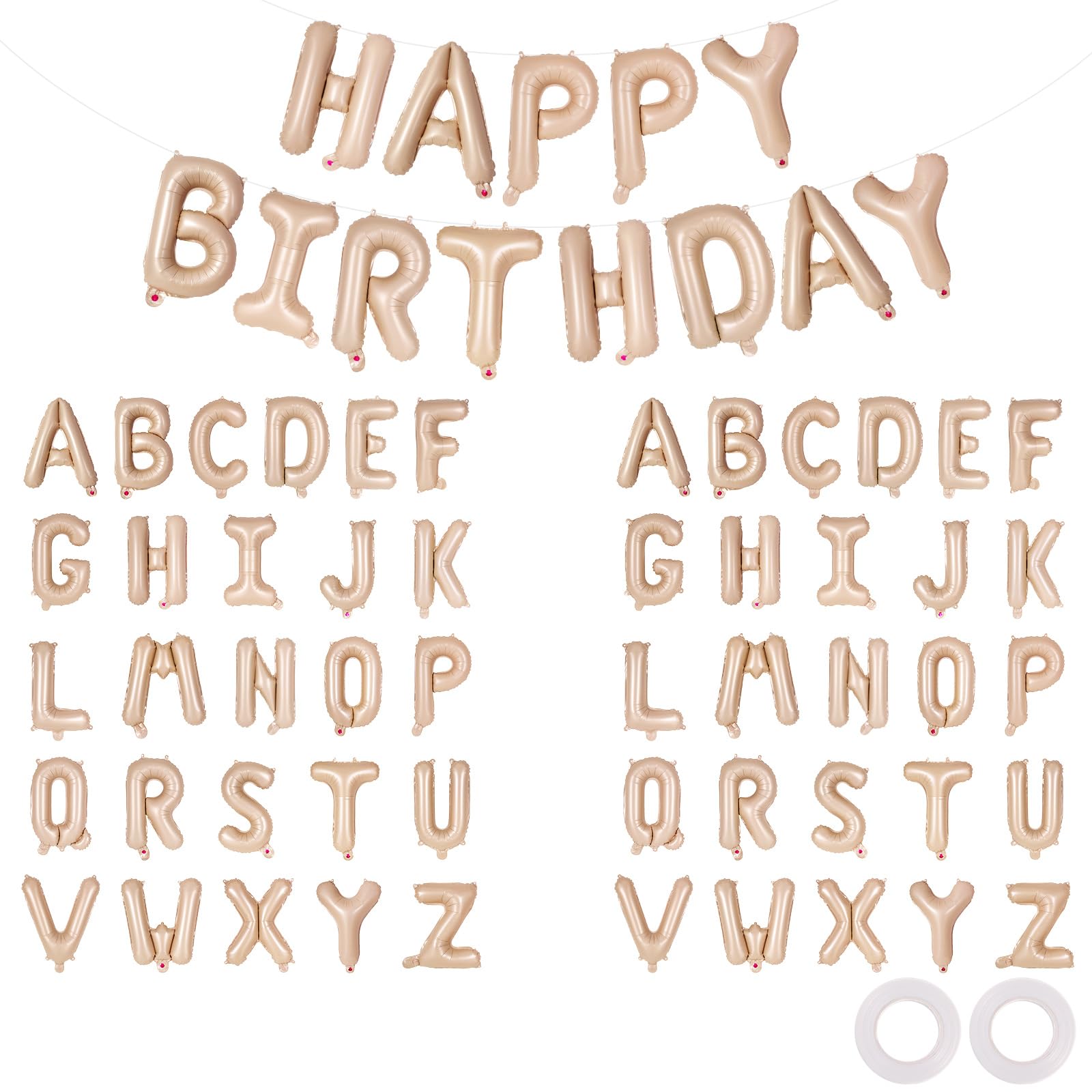 65 Pcs Caramel Happy Birthday Balloons, 2 Sets A-Z Caramel Letters Foil Balloons, 16 Inch Personalized Name Happy Birthday Banners for Wedding Baby Shower Anniversary Party Decorations
