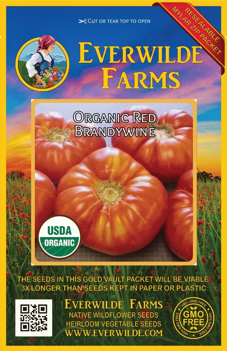 Everwilde Farms - 25 Organic Red Brandywine Heirloom Tomato Seeds - Gold Vault Packet