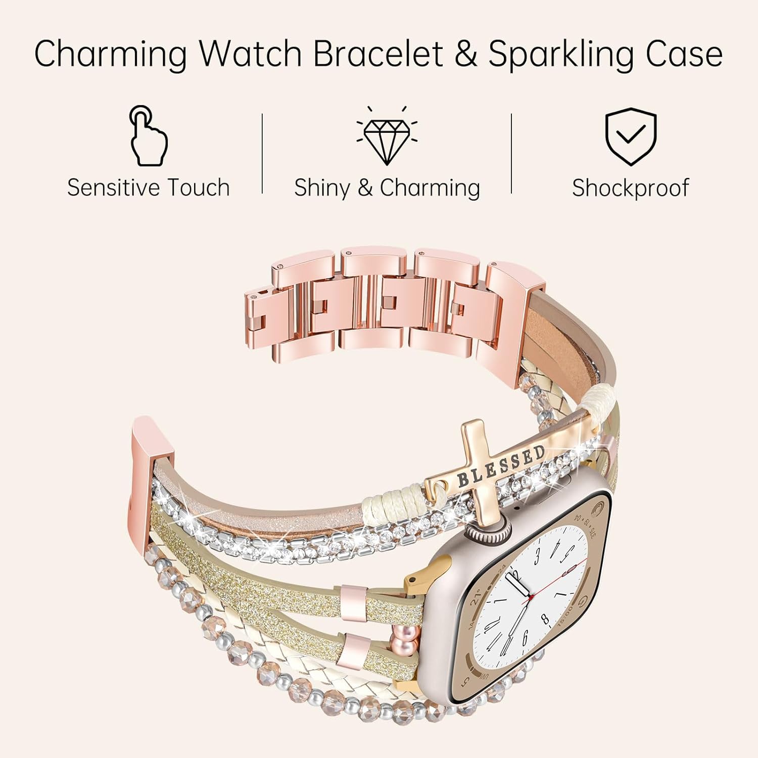 Boho Bracelet & Case Compatible with Apple Watch Band 40mm 44mm 45mm 46mm 41mm 38mm 42mm(S11 S10) Women, Dressy beaded Handmade Leather Strap for iWatch Series11 10 9 8 7 6 5 4 3 2 1 SE - Image 3