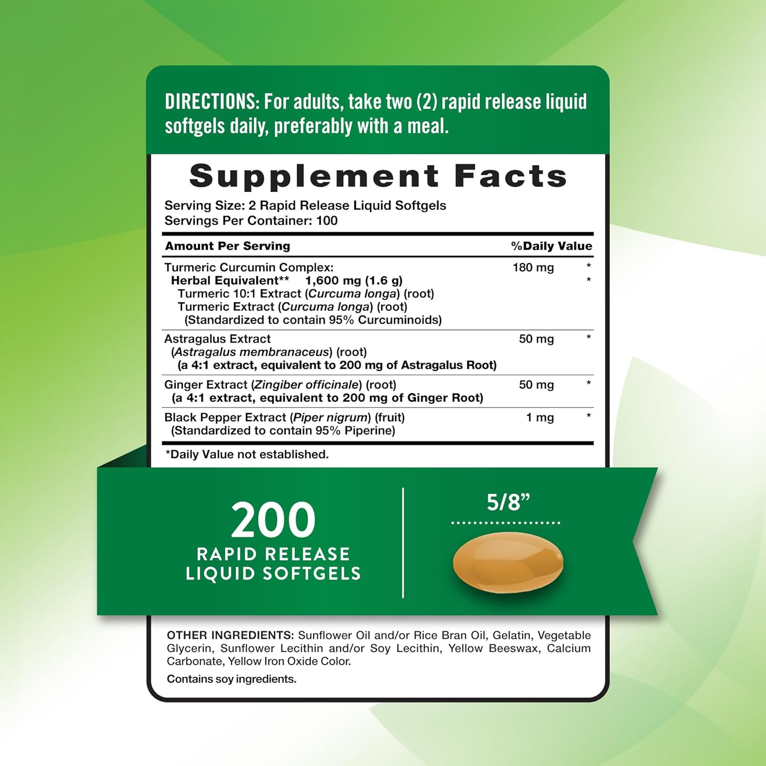 Nature's Truth Turmeric Curcumin Complex Supplement | with Black Pepper Extract, Ginger & Astragalus | 200 Rapid Release Softgels | Non-GMO and Gluten Free - Image 2