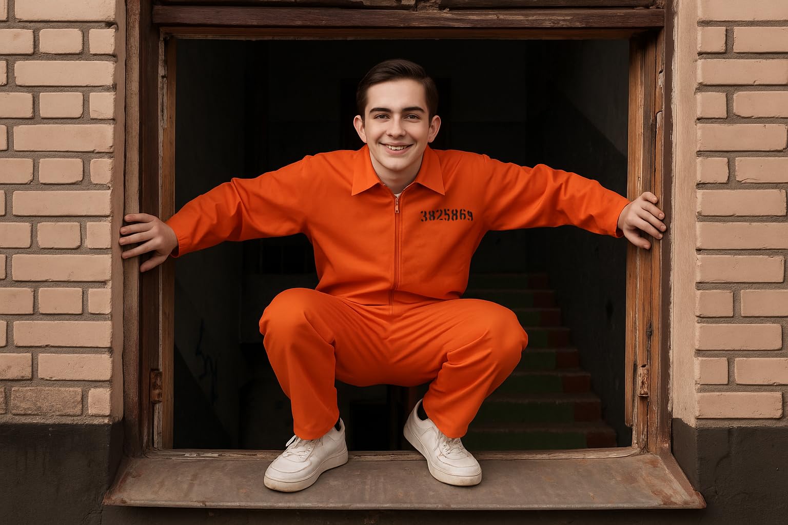 HENBRANDT Teenager's Orange Prisoner Overalls Fancy Dress Costume - Image 2