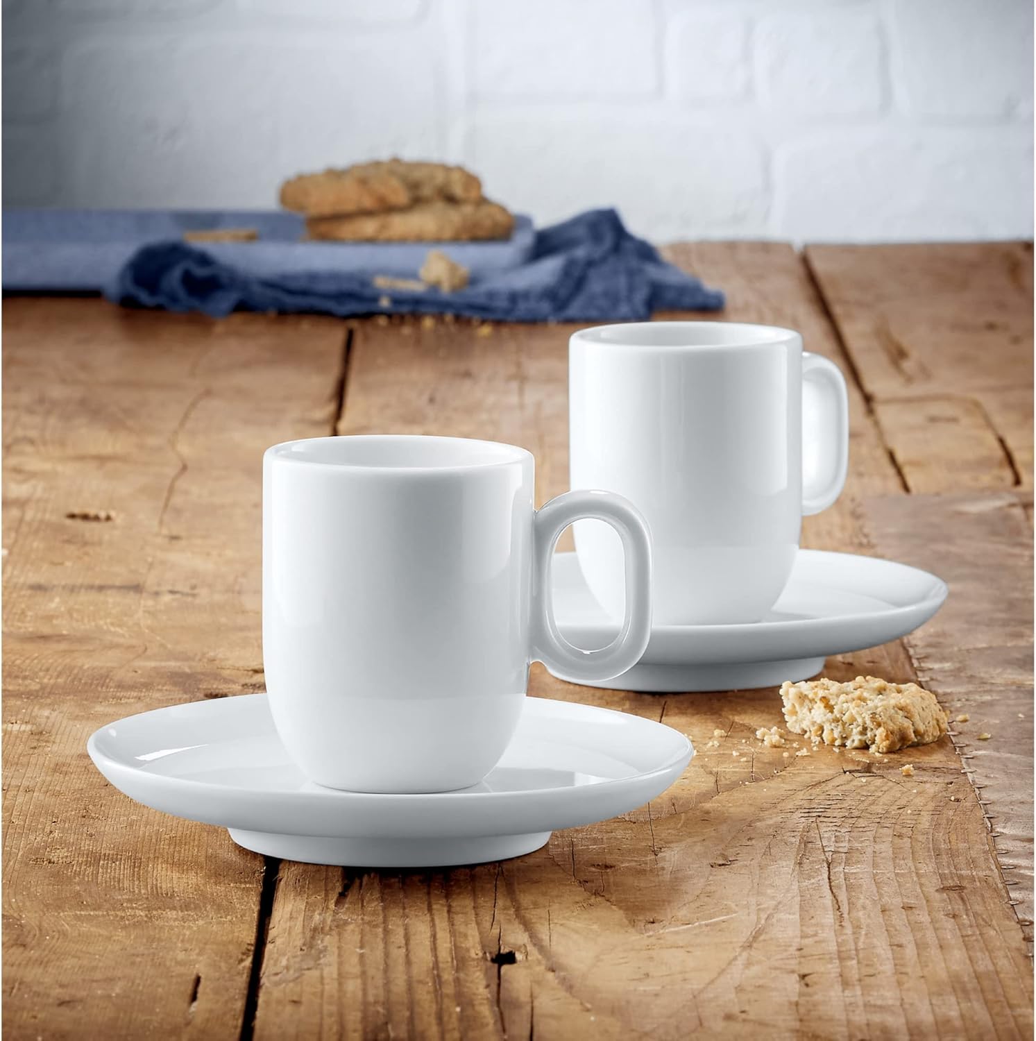 WMF Barista Cups Set of 4, Two Coffee Cups 60 ml with Saucers for Espresso, Porcelain, Coffee Glass, Coffee Cups, Dishwasher Safe