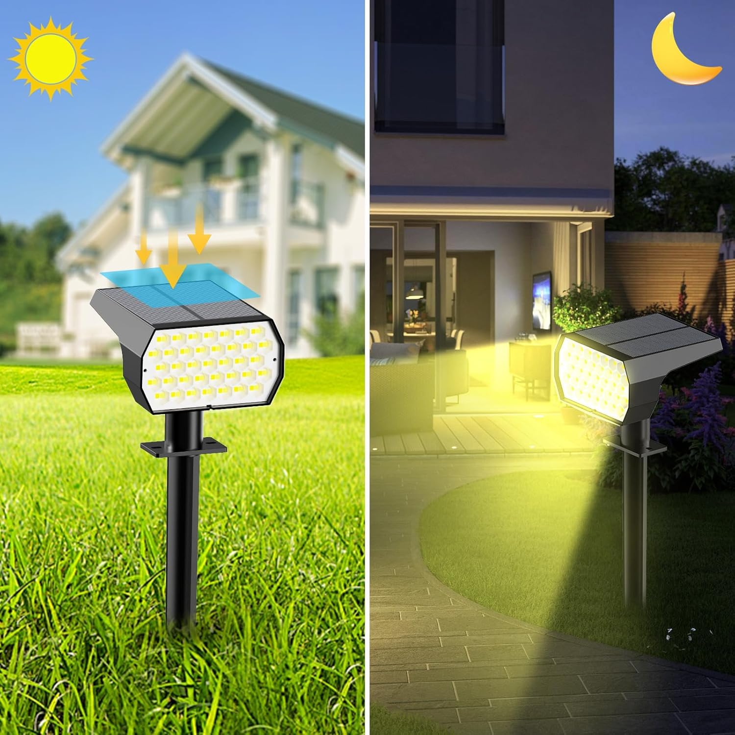 Zewnętrzne wodoodporne światła słoneczne, 3 tryby projektorów krajobrazowych, od zmierzchu do świtu Solar Flood Lights na zewnątrz, oświetlenie ogrodowe (4)