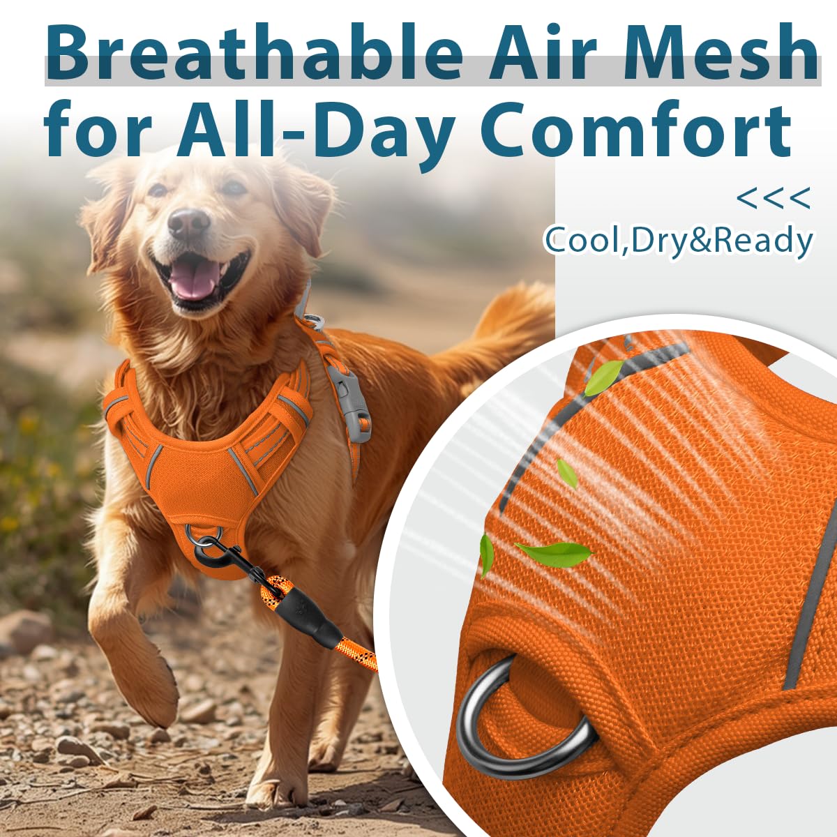 BARKBAY Dog Harness No Pull with ID Tag Pocket - Heavy Duty, Reflective, Easy Control for Large Dogs(Orange,L) - image 4