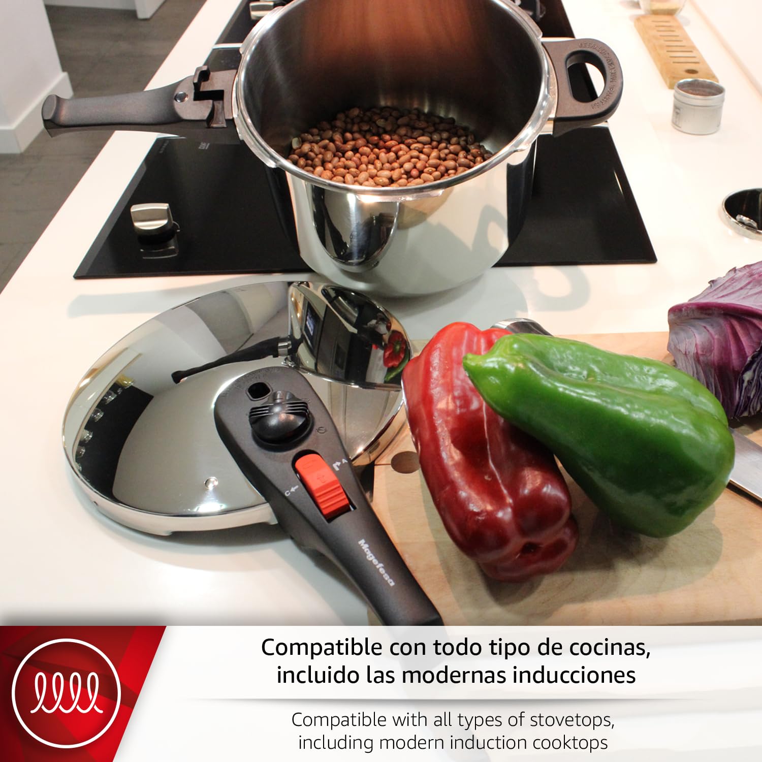 Magefesa Practika Plus - Olla Express Rápida 7.5L, Acero Inoxidable 18/10, Sensor de Presión, Inducción, Ahorro Energético, Cocina Sana, Cierre Fácil