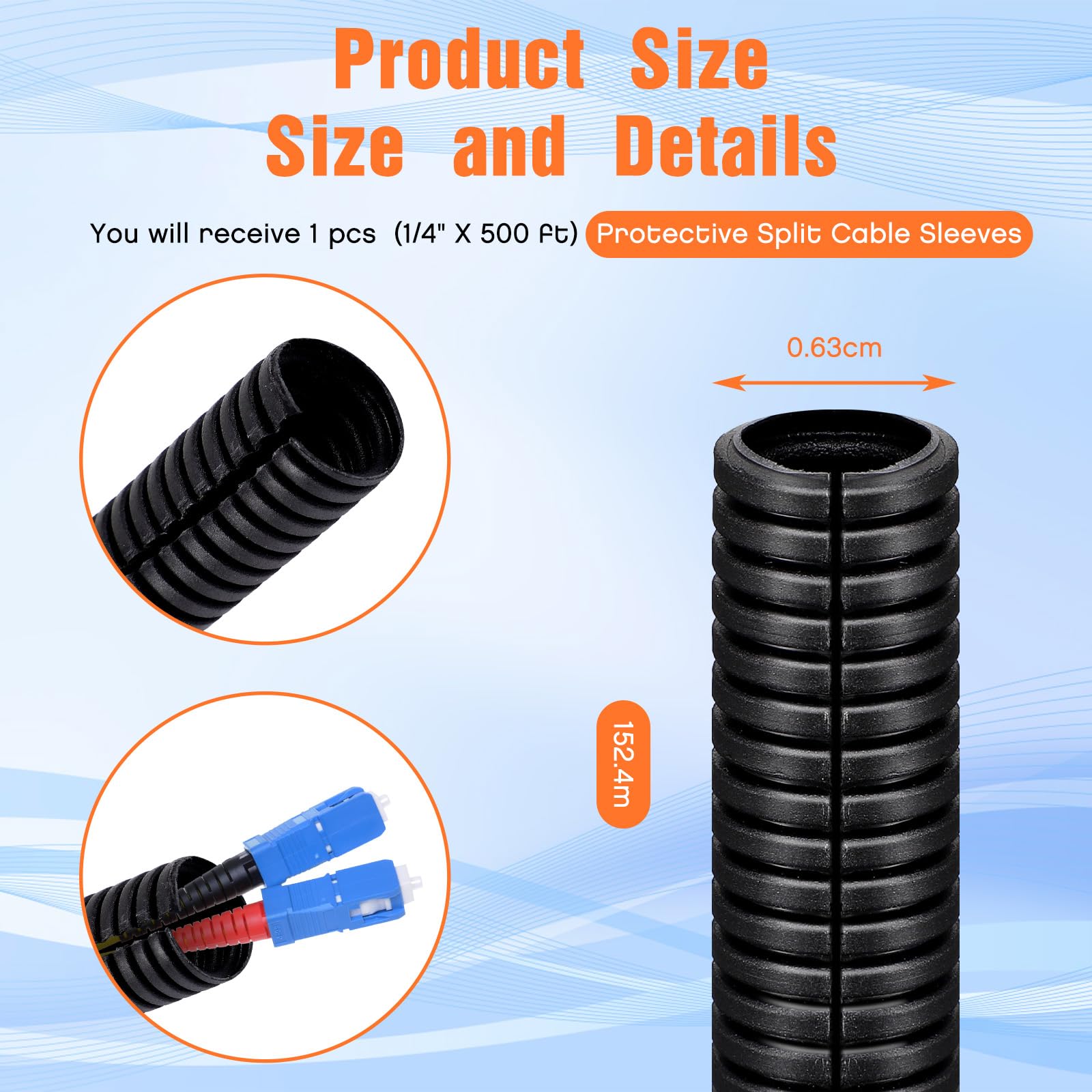 Sonoreboom Braided Wire Loom – Flexible Split Sleeve For Car & Electronics Cable Protection, Black, 1/2 Inch To 36 Ft