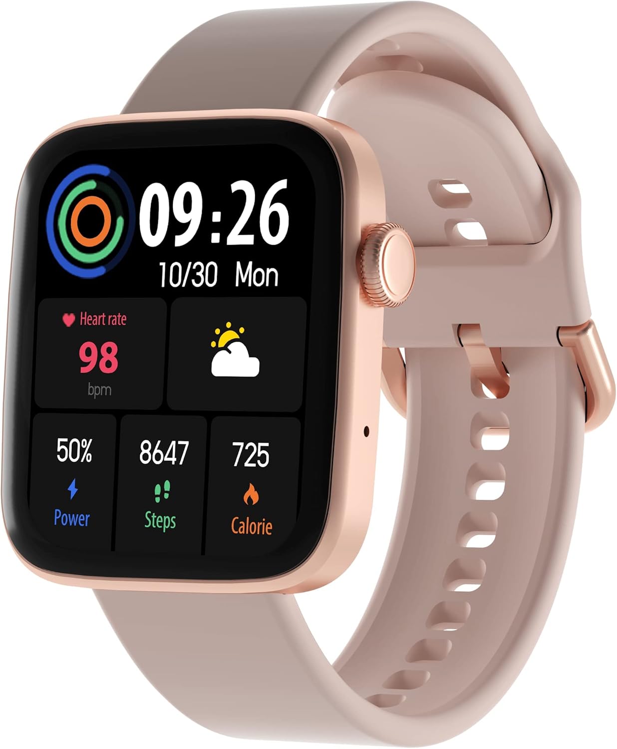 ARMODD Squarz 9 Pro Smart Watch displaying time, heart rate, power, steps, and calories.