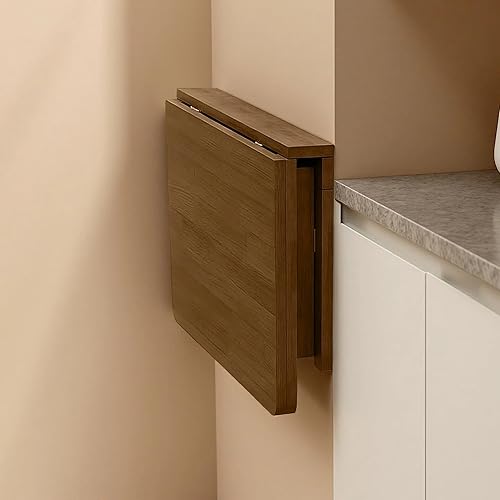 Miniatura 10 de MM MELISEN Mesa plegable de madera maciza para montar en pared, natural, 23.6 pulgadas de profundidad x 15.7 pulgadas de ancho. Un escritorio