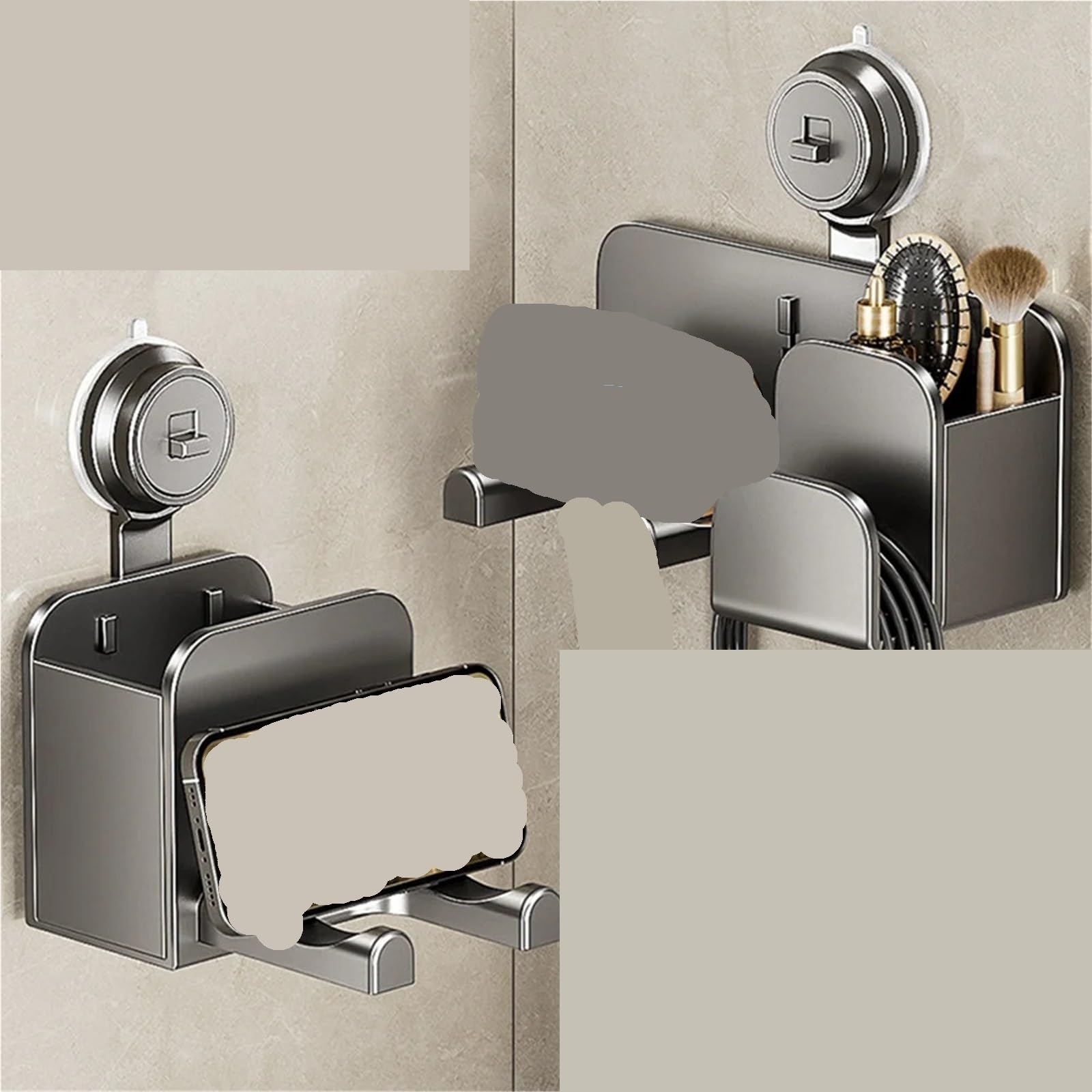 2 pz Senza Punzonatura Grigio Ventosa Porta Asciugacapelli Mensola A Muro Montato A Parete Rack di Stoccaggio per Asciugacapelli(Grey 10CM)