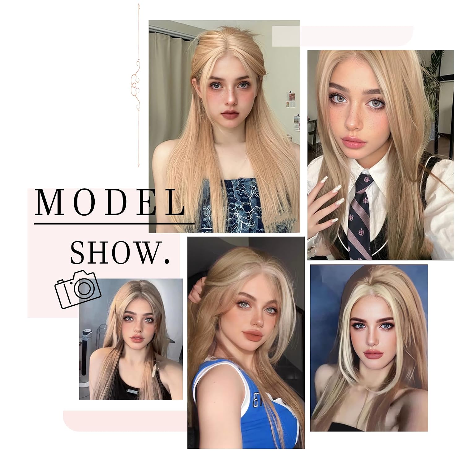 Long Blonde Wig Dirty Dark Blonde Wigs for White Women 26 Inches Ombre Blonde Layered Wig Middle Part Cosplay Synthetic Highlight Wigs Long Straight Hair for Holiday Daily Party Use